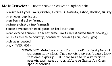 MetaCrawler cheat sheet